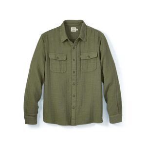 Fint and tinder Burnt Olive Green Double Gauze Button Down Shirt Mens Size Large